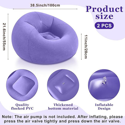 Realspring Inflatable Bean Bag Chairs Outdoor Blow up Camping Chairs Inflatable Lazy Sofa Folding Portable Bean Bag Loungers Couch for Movie Night(Light Purple,2 Pcs)