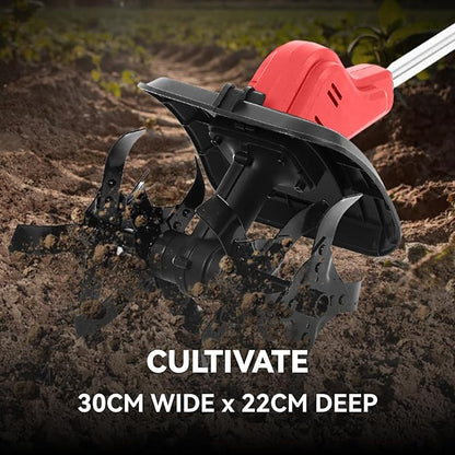 2 in 1 Cordless Tiller Cultivator & Electric Weed Wacker with 20V 2x4.0Ah Batteries & Charger, Electric Garden Tiller 300 RPM, 12-Inch Tilling Width, 8.7-Inch Depth Garden Rototiller