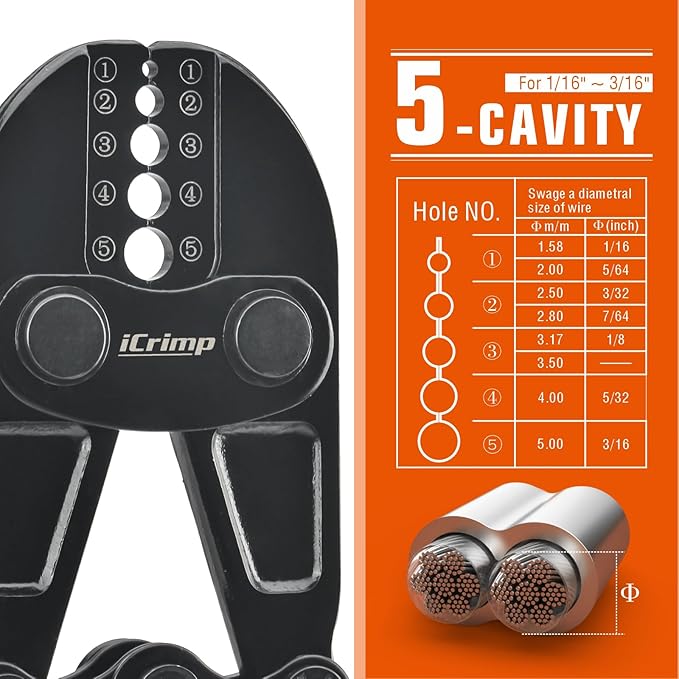 iCrimp Wire Rope Crimping Tool, Wire Rope Swager, Fishing Lines Crimping, for 1/64-inch to 3/16-inch Aluminum Oval Sleeves, Stop Sleeves, Loop Sleeves and Ferrules