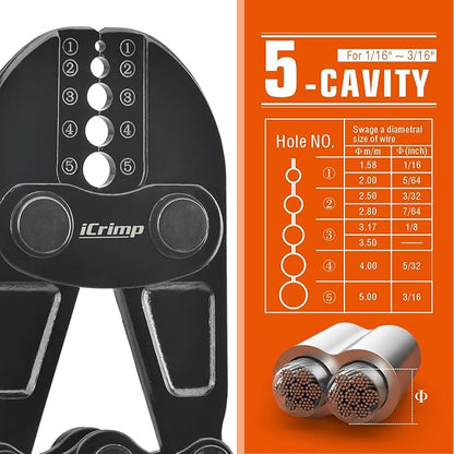 iCrimp Wire Rope Crimping Tool, Wire Rope Swager, Fishing Lines Crimping, for 1/64-inch to 3/16-inch Aluminum Oval Sleeves, Stop Sleeves, Loop Sleeves and Ferrules