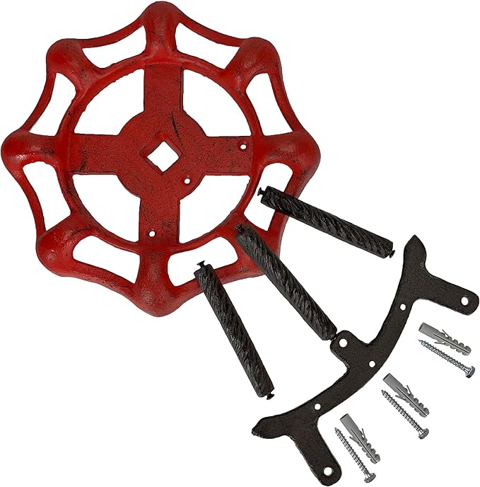 Zeckos Vintage Outdoor Faucet Spigot Garden Hose Holder - Distressed Red Cast Iron - Decorative Wall-Mounted Hose Hanger - Holds 75 Feet - Ideal for Garden - Patio - Rustic Outdoor Decor