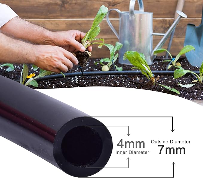 MIXC 200ft 1/4 Inch Black Distribution Tubing Drip Irrigation Hose Garden Watering Tube Line