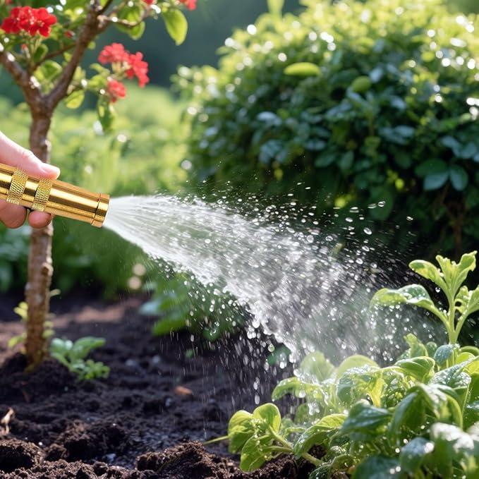 High Pressure Garden Hose Nozzle Heavy Duty Water Sprayer for Garden Spray Patio Outdoor Washer Pet Shower Car Wash attachment (Brass)