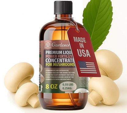 Liquid Power Mushrooms Fertilizer - Professional Liquid Plant Food for Mushrooms - Fast-Acting Concentrate for Growth, Strong Roots & High-Yield Harvest - 8 oz - Indoor & Outdoor Use