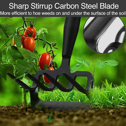 Stirrup Hoe and Cultivator Garden Tool Heavy Duty, Scuffle Loop Hula Action Hoe Weeding Gardening Hand Tools for Women Kids Men, Metal Weeder Scraper Garden Hoe Rake Weed Puller Long Handle 32-62 inch