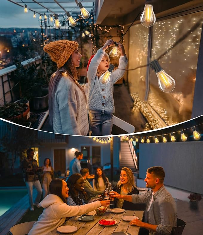 DAMAING Outdoor String Lights 100FT Patio String Lights Waterproof with 43 Shatterproof Dimmable A39 LED Edison Bulbs Connectable Outdoor Lighting for Backyard Bistro and Balcony 2700K