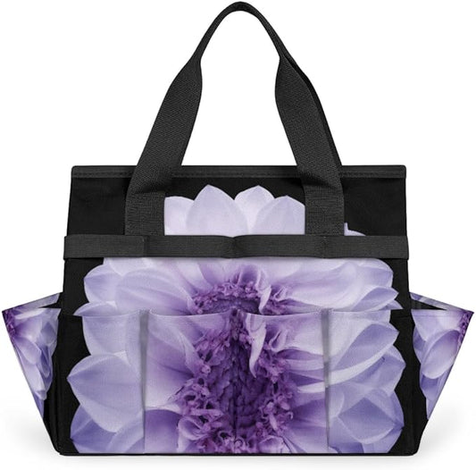 Purple Dahlia Garden Tool Bag Waterproof Gardening Tool Storage Bag with Handle & 10 Pockets Gardening Tote Bag for Women Garden Tool Organizer
