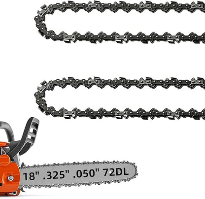 2 Pack 18 Inch Chainsaw Chain .325" Pitch .050'' Gauge 72 E Drive Links, 18-Inch Replacement Chains Fits Husqvarna 440 445, Echo Craftsman and more