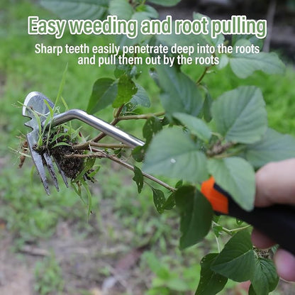 Weed Removal Tool, 2025 New Garden Weeding Tools Manganese Steel Hand Weeder Tool with Handle, 5 Teethes Dual Purpose Manual Weeders Tool Weed Pulling Tool for Garden (Rubber Handle)
