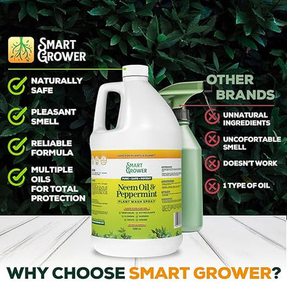 Neem Oil Spray for Plants with Peppermint Oil, Natural Plant Wash Made for Indoor and Outdoor Plants Smart Grower 128oz Gallon Refill Ready to Use Spray