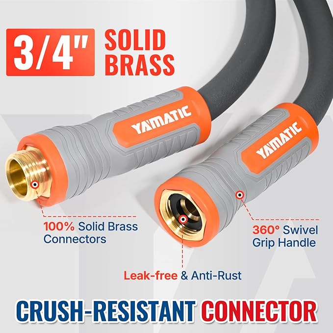 YAMATIC Short Garden Hose 5/8 in x 5 ft with Swivel Handle, Super Flexible Leader Hose for Hose Reel, All-weather, Lightweight, Burst 600 PSI, Gray