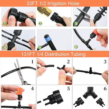 302PCS Drip Irrigation System for Garden: Automatic Drip Irrigation Kit Plant Watering System with 5 Kinds of Sprayers for Greenhouse Yard