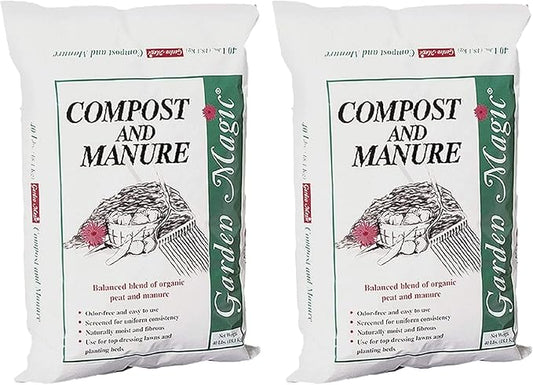 Michigan Peat 2-Pack Compost and Manure Blend, Garden Magic Mix w/Odor-Free Blend, 40 Lbs - Outdoor Lawn and Gardening Mixture with Nutrients and Minerals for Soil Potting and Planting