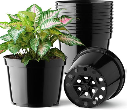 BTPLASTIK 15 Pack 6 Inch Plastic Plant Pots with Drainage Holes, Sturdy Nursery Pots for Plants, Thickened Flower Pots for Indoor Outdoor Planting Transplanting, Succulents, Seedlings, Black