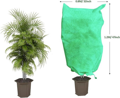 EAONE 12 Pack Plant Covers Freeze Protection, 32x47'' Winter Frosts Cloth for Outdoor Plants, Reusable Frost Blankets Drawstring Bags for Cold Freeze Sun Protection Bird Insect Prevention,Green