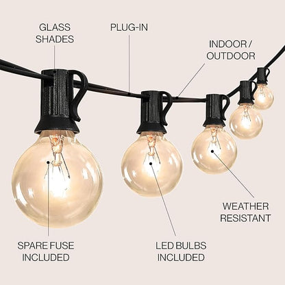 JONATHAN Y JYL8700A 25' Outdoor Globe String Lights with 25 G40 Bulbs, UL Listed Waterproof Patio Lights, Connectable Hanging Lights for Backyard, Porch, Cafe, Wedding, Party Decor, Black