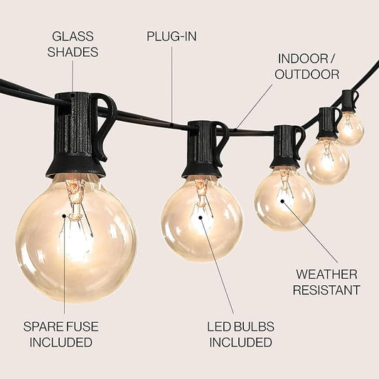 JONATHAN Y JYL8700A 25' Outdoor Globe String Lights with 25 G40 Bulbs, UL Listed Waterproof Patio Lights, Connectable Hanging Lights for Backyard, Porch, Cafe, Wedding, Party Decor, Black