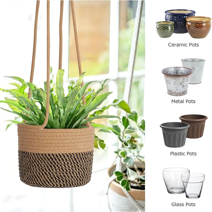 Hanging Planter Basket 2 Pack Jute Hanging Plant Holder Handmade Boho Plant Hangers Rope Woven Hanging Plant Holder Modern Storage Organizer Plant Hangers for Indoor Home Decor