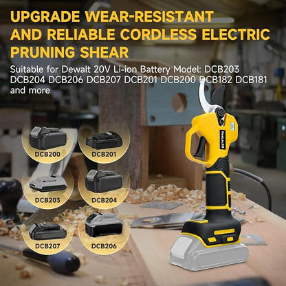 Cordless Electric Pruning Shears for DeWalt 20V Battery, Brushless Tree Pruner with LCD&SK5 Blades, Adjustable Cutting Dia. 0.8-1.2 Inch for Gardening, Tree Pruning(NO Battery)