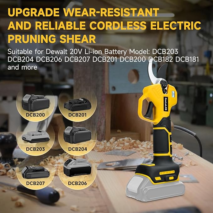 Cordless Electric Pruning Shears for DeWalt 20V Battery, Brushless Tree Pruner with LCD&SK5 Blades, Adjustable Cutting Dia. 0.8-1.2 Inch for Gardening, Tree Pruning(NO Battery)