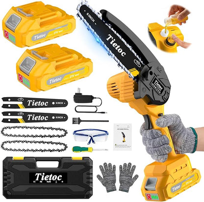Tietoc Chainsaw, Electric Mini Chain Saw Cordless Power Hand Saw with 4000mAh Battery and Oil System for Tree Trimming & Wood Cutting, Garden Tools Gift for Men Dad Husband Gardener | 6 Inch