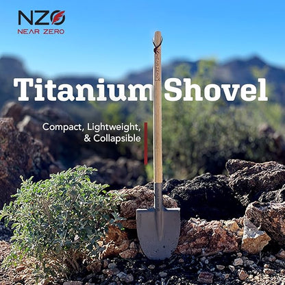 Near Zero Titanium Survival Shovel - Compact, Lightweight, & Collapsible Tactical Tool, Ideal for Backpacking, Camping, & Hiking, Sharpened Edge for Chopping Wood, Doubles as Frying Pan