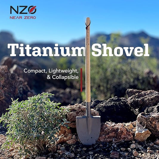 Near Zero Titanium Survival Shovel - Compact, Lightweight, & Collapsible Tactical Tool, Ideal for Backpacking, Camping, & Hiking, Sharpened Edge for Chopping Wood, Doubles as Frying Pan