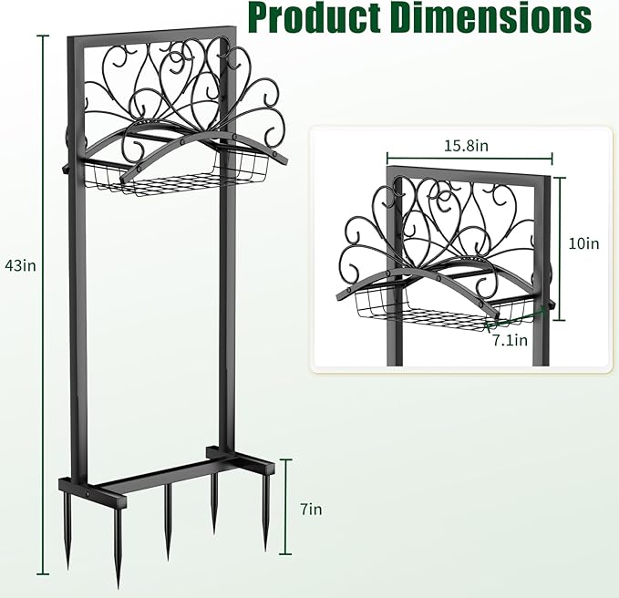 Garden Hose Holder, Heavy-Duty Metal Water Hose Holder with Detachable Storage Basket, Freestanding Hose Stand & Organizer for Outside Yard Lawn, Rust-Resistant Hose Rack for Easy Hose Storage