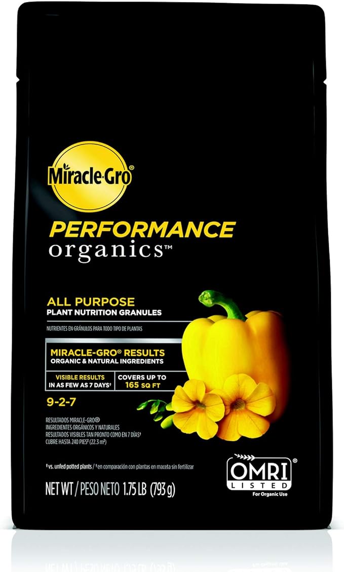Miracle-Gro Performance Organics All Purpose Plant Nutrition Granules, 1.75 lb. - Organic, All-Purpose Plant Food for Vegetables, Flowers and Herbs - Feeds up to 165 sq. ft.