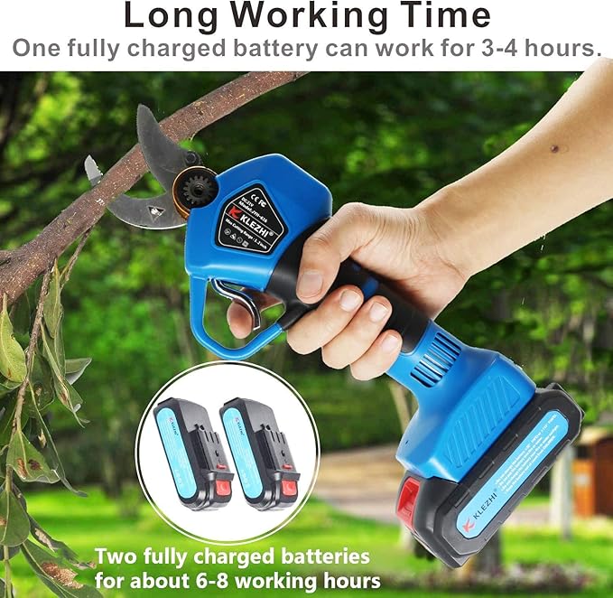 Professional Cordless Electric Pruning Shears with 2 PCS Backup Rechargeable 2Ah Lithium Battery Powered Tree Branch Pruner, 30mm (1.2 Inch) Cutting Diameter, 6-8 Working Hours