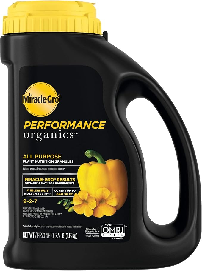 Miracle-Gro Performance Organics All Purpose Plant Nutrition Granules - 2.5 lb., All-Purpose Plant Food for Vegetables, Flowers and Herbs, Feeds up to 240 sq. ft.