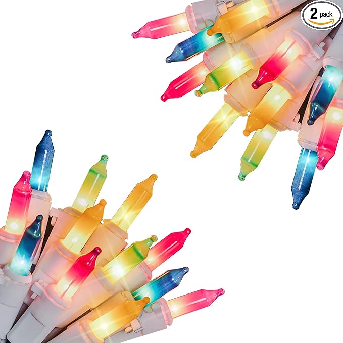 Vigdur 2 Packs 13ft 50 Multi-Color Christmas Lights on White Wire Cord, UL Approved Connectable Outdoor String Lights for Xmas Patio Home Party Garden Decor(Multicolor)