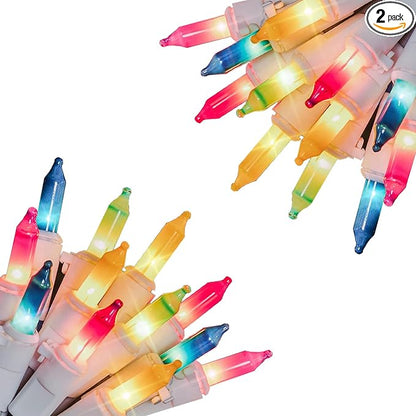 Vigdur 2 Packs 13ft 50 Multi-Color Christmas Lights on White Wire Cord, UL Approved Connectable Outdoor String Lights for Xmas Patio Home Party Garden Decor(Multicolor)