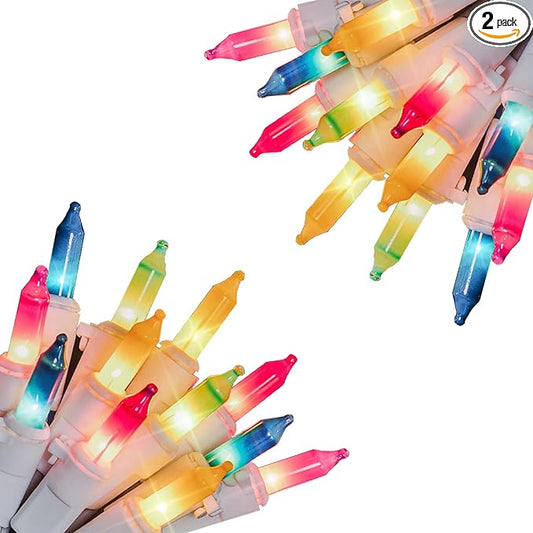 Vigdur 2 Packs 13ft 50 Multi-Color Christmas Lights on White Wire Cord, UL Approved Connectable Outdoor String Lights for Xmas Patio Home Party Garden Decor(Multicolor)