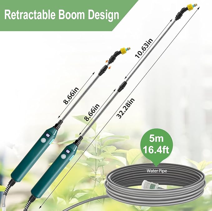Battery Powered Sprayer Wand,Electric Plant Sprayer Telescopic Watering Wand with 16.4FT Hose,Rechargeable Electric Watering Sprayer Handle with 3 Adjustable Nozzles & Filter for Lawn, Yard and Garden