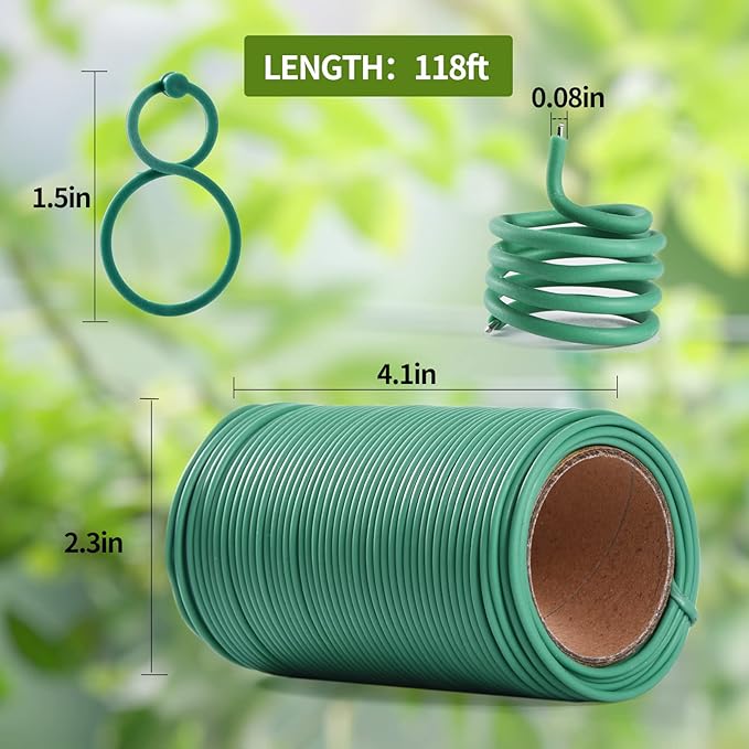 118 Feet Soft Plant Tie Green Twist Garden Ties with 20PCS Plant Clips for Plants Gardening Home Office Organization TPR Garden Ties Supplies with 2mm Diameter