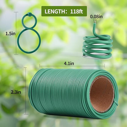 118 Feet Soft Plant Tie Green Twist Garden Ties with 20PCS Plant Clips for Plants Gardening Home Office Organization TPR Garden Ties Supplies with 2mm Diameter