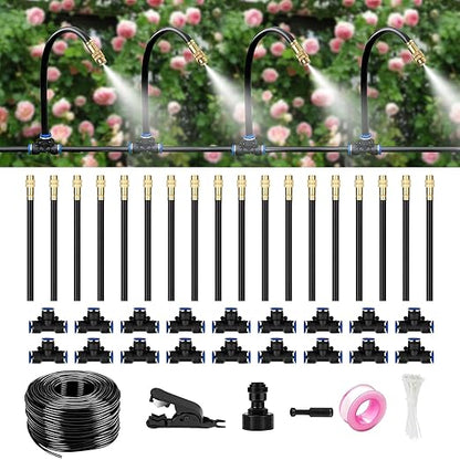 60Ft Drip Irrigation System for Garden – 360° Bendable Automatic Watering Kit with 18 Adjustable Nozzles, Misting Hose for Greenhouse, Lawn, Yard & Plants (60 FT)