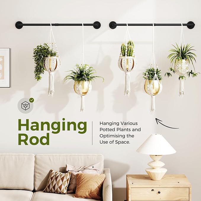 Bamworld 36.2" Hanging Planters 2PCS for Indoor Plants Hanging Plant Holder Plant Hanger Indoor Ceiling Window Plant Shelves Wall Mount Black Metal Rod(Pot&Plant Not Included)