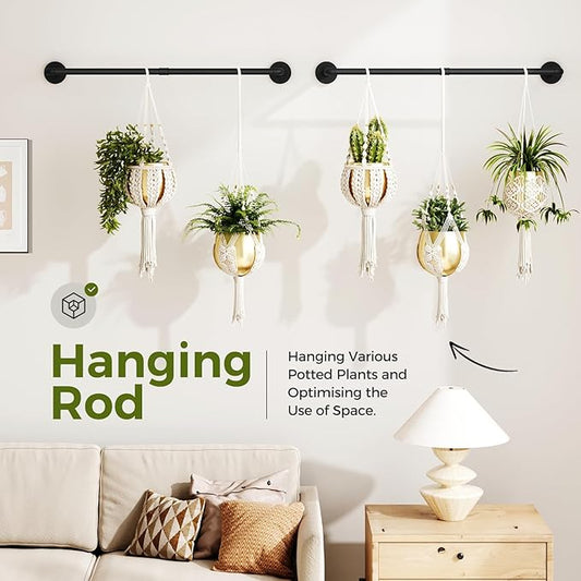 Bamworld 36.2" Hanging Planters 2PCS for Indoor Plants Hanging Plant Holder Plant Hanger Indoor Ceiling Window Plant Shelves Wall Mount Black Metal Rod(Pot&Plant Not Included)