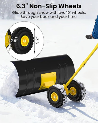 36” Snow Shovel for Driveway,Heavy Duty Wheeled Rolling Shovels 5 Position Angled Blade, Ergonomic Handle & Rubber Wheels for Efficient Snow Removal, Snow Plow for Doorway,Driveway and Sidewalks