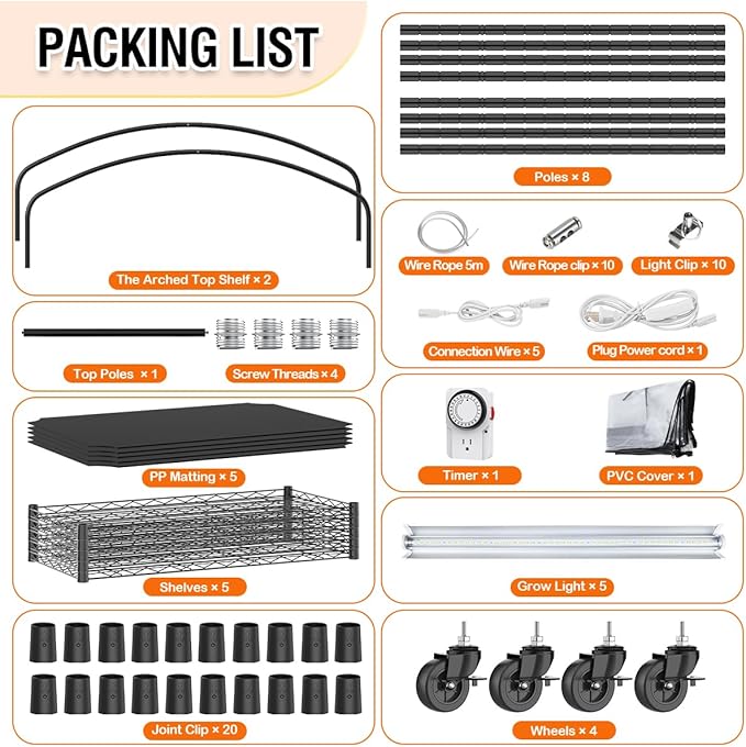 Plant Shelf Indoor Greenhouse with Grow Light & PVC Cover Portable Mini Greenhouse Cabinet with Shelves 5 Tier Metal Plant Stand with Grow Light for Indoor Plants, Seed Starting, 61"x21.6"x79"