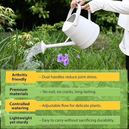 1 Gallon Watering Can for Plants, Watering Cans for Indoor&Outdoor Gardening, Water Can with Ergonomic Movable Handle (White)