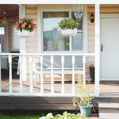 Set of 2 White 10 Inch Hanging Planters for Indoor Outdoor Plants, Self Watering Hanging Flower Pots with Drainage Hole & Plug