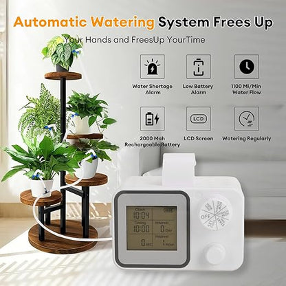 Automatic Watering System for 20 Potted Plants, Indoor/Outdoor Automatic Drip Irrigation Kit, DIY Plant Watering Devices with 30-Day Programmable Water Timer, LED Display and Power Supply