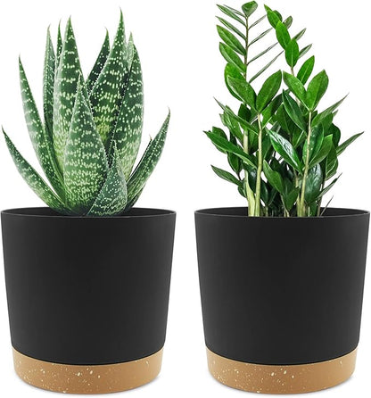 QCQHDU 6.5 inch Plant Pot, 2 Pack Planters for Indoor Plants with Drainage Holes & Saucer, Outdoor Flower Pots Home Garden Modern Decor
