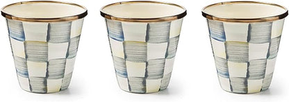 MACKENZIE-CHILDS Enamel Herb Pots, Small Plant Pots for Herbs or Flowers, Set of 3, Gray-and-White Sterling Check