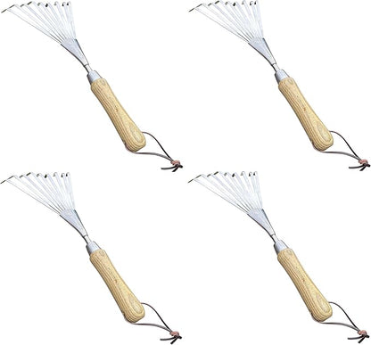 Garden Guru Eco Hand Rake Soil Tiller- 100% Recycled Stainless Steel - Rust Resistant - FSC Certified Wood Ergonomic Handle - Great for Gardening Cultivating,Loosening Soil & Spreading Mulch (4 Pack)