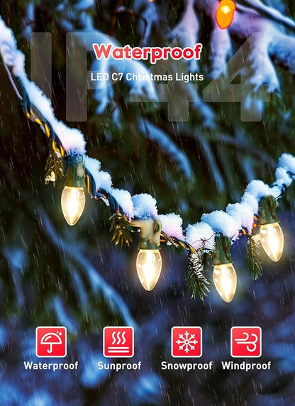 Brightown C7 Clear LED Christmas String Lights Outdoor, 100FT Connectable Vintage Hanging Lamps with 104 0.6W Bulbs(4 Spare) for Xmas Holiday Party Patio Roofline House Decor