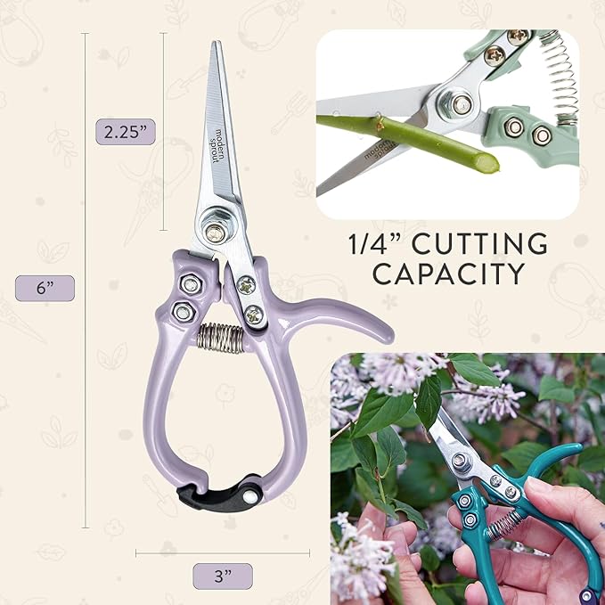 Modern Sprout Pruning Shears - Herb Snipping Scissors- Lightweight Gardening Tools W/Easy Lock - Flower Cutter Garden Shears - Carbon Steel Blade + Reusable Holster (Lavender, 1-Pack)